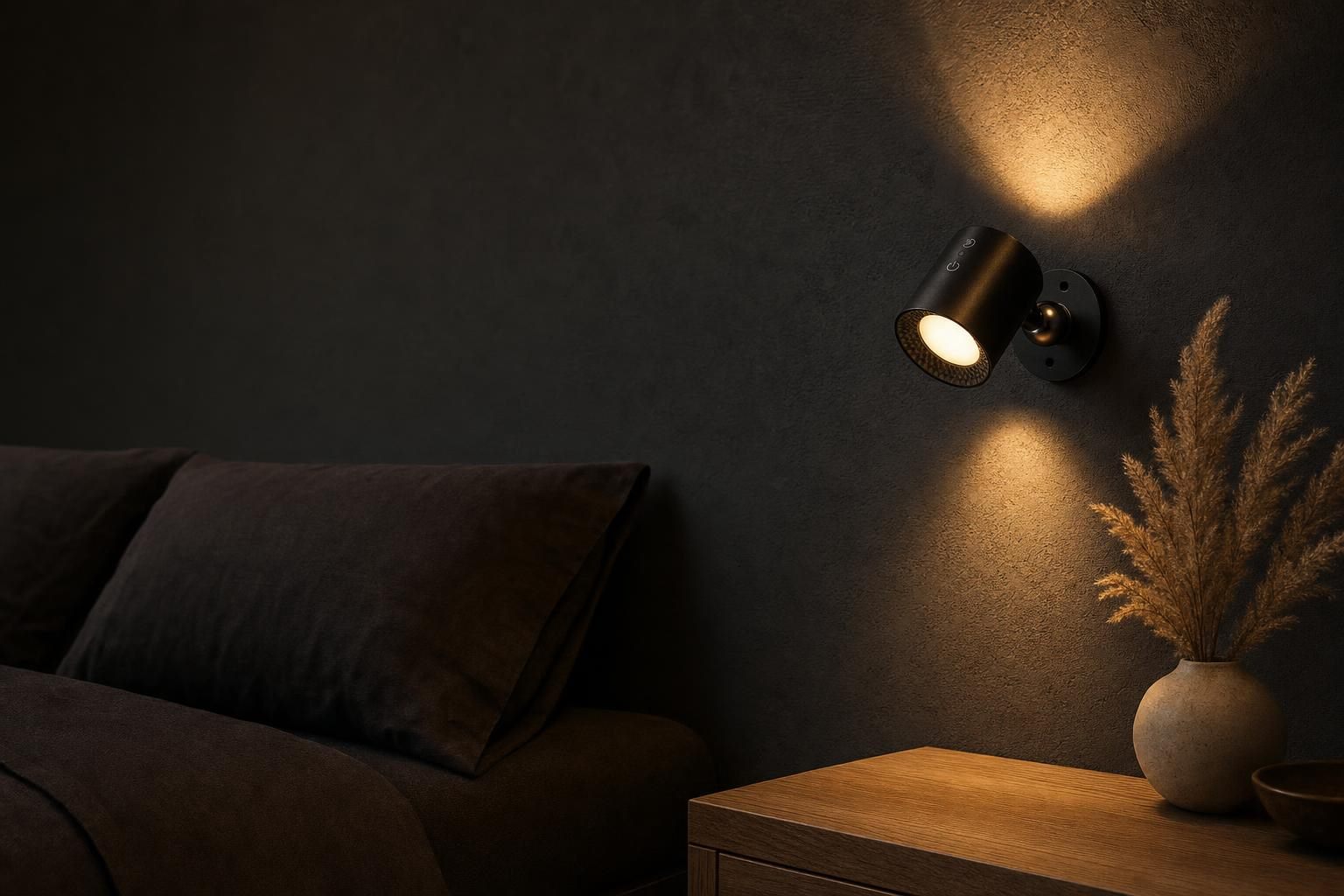 Lámpara de pared iluminando un rincón de casa
