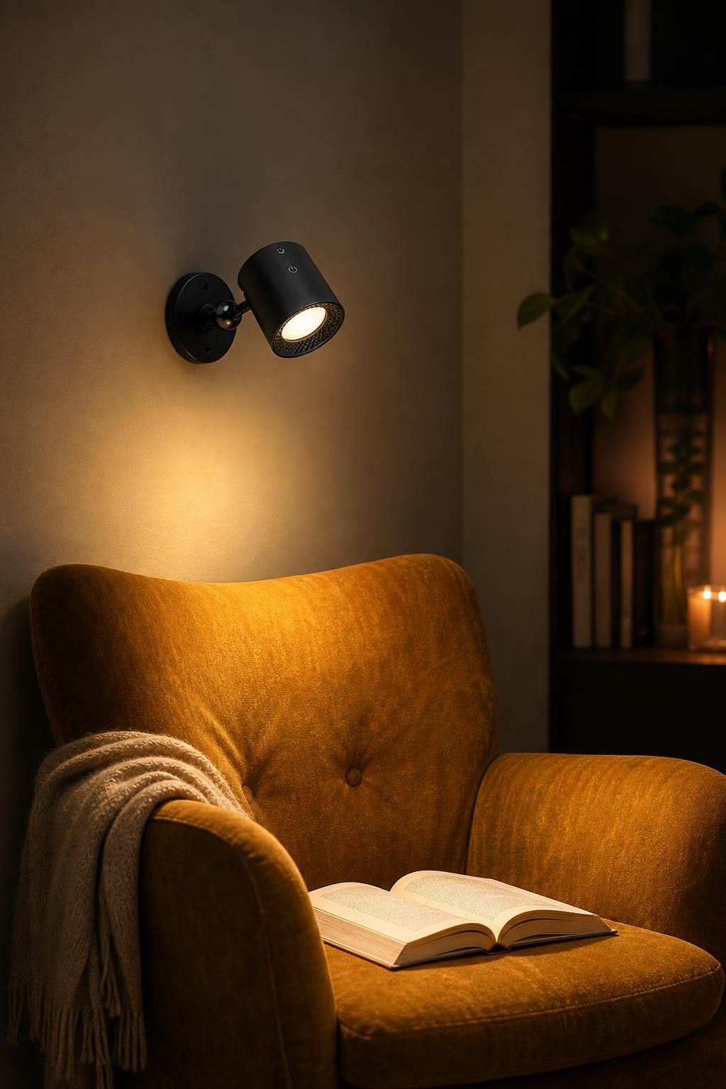 Lámpara de pared iluminando un rincón de casa